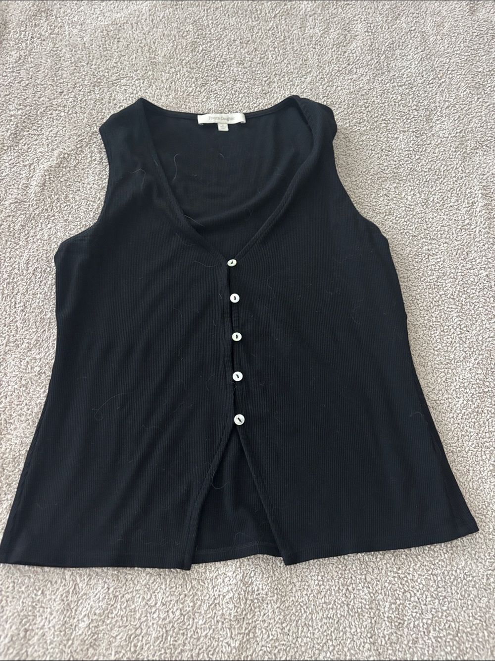 Favorite Daughter Black Ribbed V-Neck Button Tank